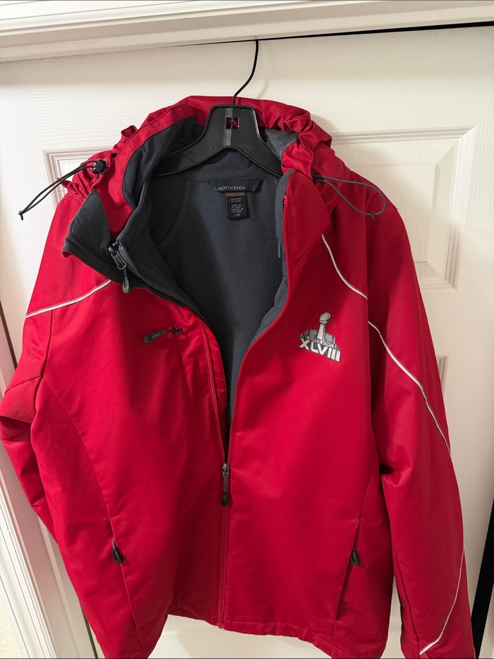 Men's Red Windbreaker Jacket with Super Bowl XLVIII Embroidery by North End